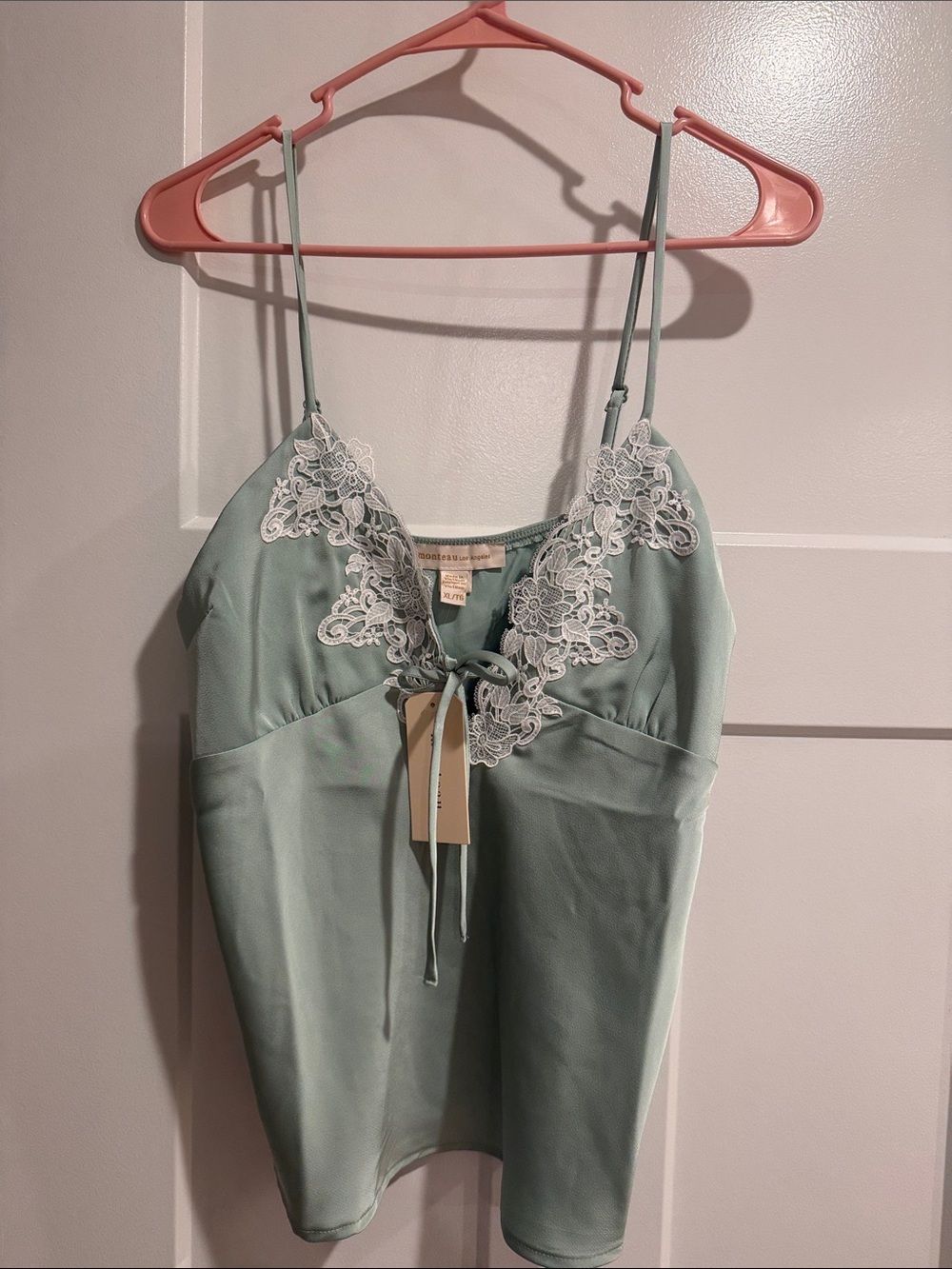 Monteau Sage Green Chemise with White Lace Accents